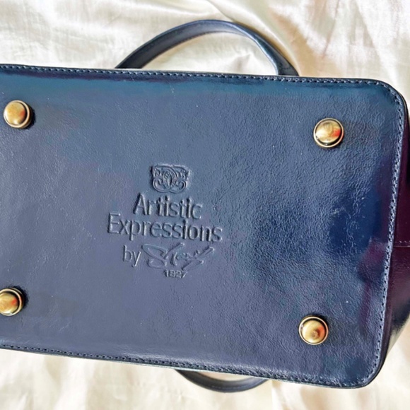 SATCHEL, LEATHER HANDPAINTED MULTICOLOUR PARROTS, TOP DOUBLE ZIP CLOSURE, REMOVA - Picture 13 of 14